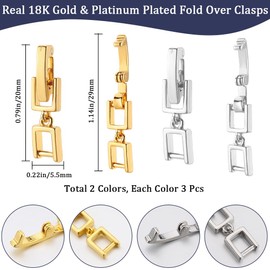 Beebeecraft 1 Box of 6 Folding Extension Clasps, 18 Carat Gold and Platinum Plated Brass, 29 mm Long Necklaces and Bracelet Extensions, Folding Clasps for Making Bracelets