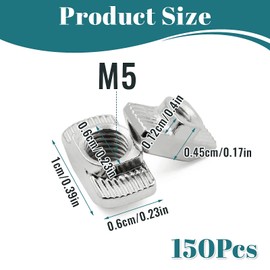 Pack of 150 T-Slot Nuts M5, T-Slot Nuts Carbon Steel Slot Blocks Hammer Head Nut T Nuts Hammer Nut Nut 6 for Aluminium Profile Extrusion Slot