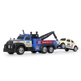 haomsj Small Metal Rc Tow Truck Set with Mini Metal Car,City Service Vehicle Remote Control Tow Truck Toys for Kids Boys Gifts 3-5 4-7 8-12 Years Old, 1:64 Scale Cars Trailer Toy with Light(Blue)