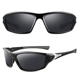 RUNHUIS Retro Polarized Sports Sunglasses for Men Women Driving Cycling Golf Fishing Running Sailing Skiing UV400 Protection, Black, One Size