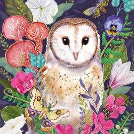 IHR Ideal Home Range Cocktail Napkins Disposable 3-Ply Paper Party Napkin Pack, 5" x 5", Floral Barn Owl, 20-Count