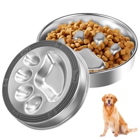 Antischlingnapf Hunde 304 Edelstahl, Ø22 cm Antischlingnapf Hund Edelstahl mit Rutschfester Silikonmatte, Anti Schling Napf Hund Schlingnapf Slow Feeder für Mittel Große Hunde Katzen