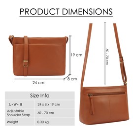 Lloyd Baker London - Tamarra - Smooth Leather, Multiple Zippered Compartments, Versatile, Stylish, and Practical with Adjustable Shoulder Strap (TAN)