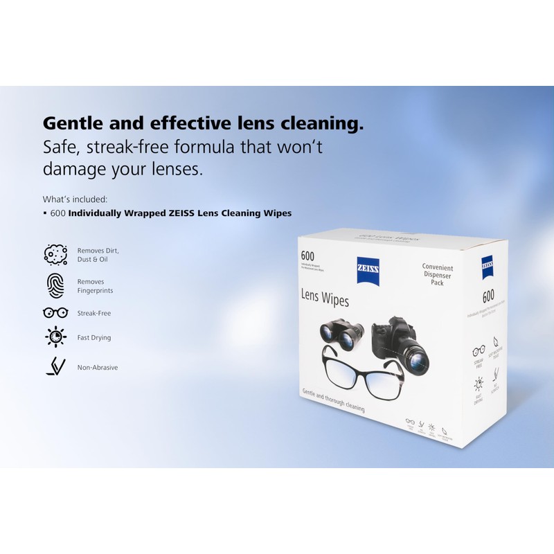 ZEISS Pre-Moistened Lens Cleaning Wipes, 600 Count