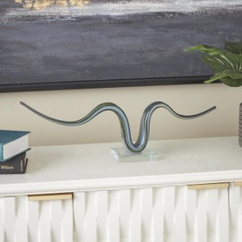 Deco 79 Glass Abstract Decorative Sculpture Wave Home Decor Statue with Clear Base, Accent Figurine 20" x 4" x 6", Multi Colored