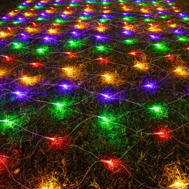 AWQ 360 LED 13.1ft x 6.6ft String Lights Christmas Net Mesh Lights 8 Modes for Christmas Wedding Party Home Garden Lawn Bushes Indoor Outdoor Decor (13.1ft x 6.6ft, Multicolor)