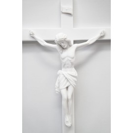 Vittoria Collection 21.5 inch Hanging Wall Cross Crucifix Jesus Christ White Corpus Statue Sculpture Stone