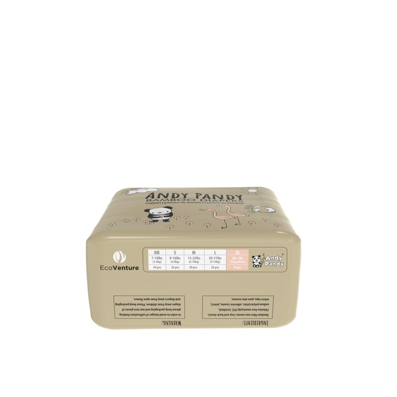 Andy Pandy Bamboo Disposable Diapers, Extra Large, 26+ lbs, White,