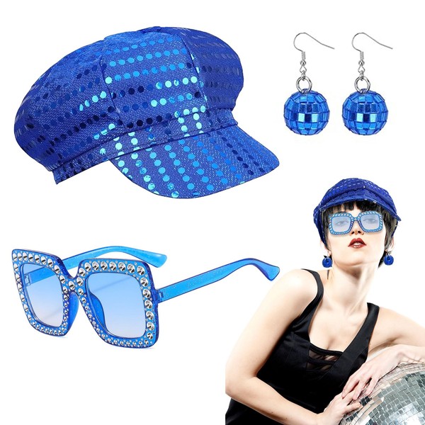 FUIPVGI 3 Pcs 70s Sequin Hat, Abba Disco Accessories, Unisex