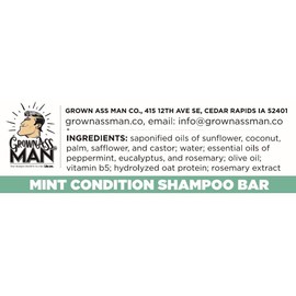 Grown Ass Man Co. - Solid Shampoo Bar Rich Lather 3 in 1: Hair, Beard & Body Wash - Plastic Free & Eco-Friendly, Natural & Organic Clean for All Hair Types, 4oz Bar (Mint Condition, Single)