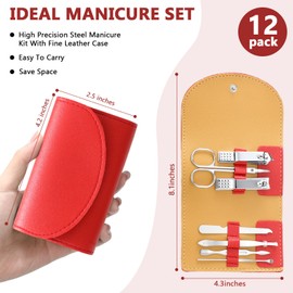 Lanties 12 Nail Clippers Kit Manicure Set Mini Nail Clippers Bulk 7 in 1 Stainless Steel Professional Nail Care Pedicure Kit with Travel Bag Grooming Kits for Christmas Women Men Home(Red)