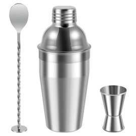 3Pcs Cocktail Shaker Bar Set 25oz Martini Shaker Set with Cocktail Shaker Measuring Jigger and Mixing Spoon Professional Stainless Steel Bar Mixer Set Bar Tool Set for Cocktail Bars 7(Style 1)