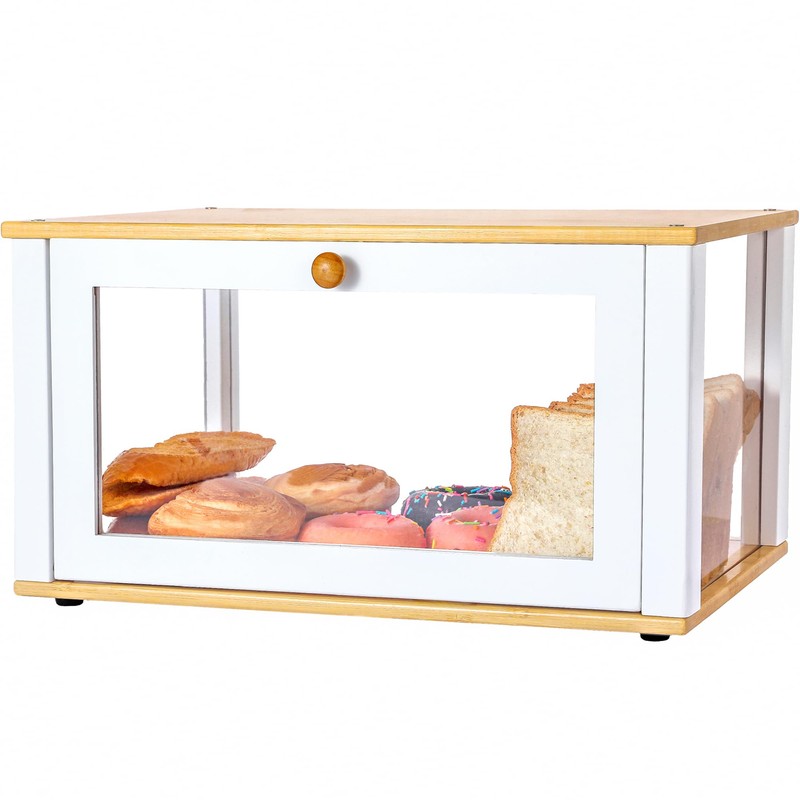 ETMI Glass Bread Box for Kitchen Countertop - Clear White