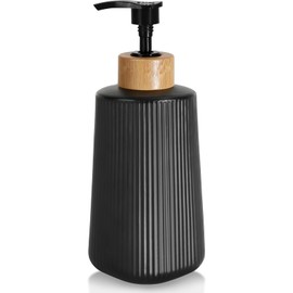 Glass Soap Dispenser, Thickened Glass Hand Soap Dispenser for Bathroom, Kitchen Dish Washing Liquid Bottles, Shampoo and Conditioner Bottles, Modern Farmhouse Style, (Black, Set of 1, 12oz)