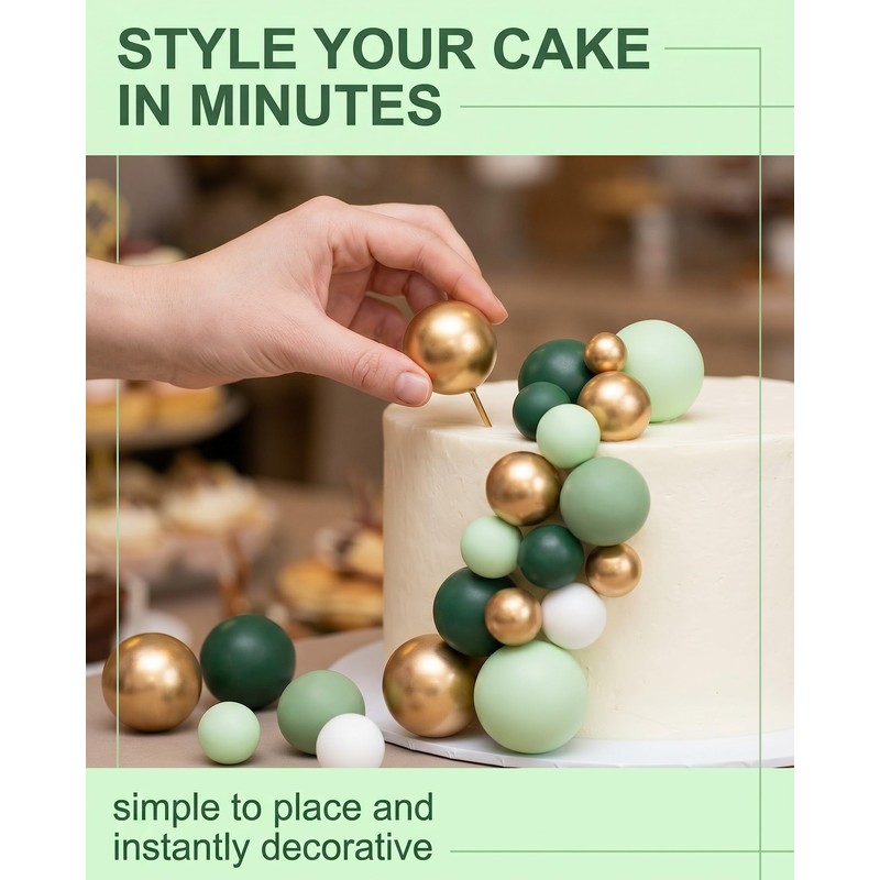 YIPFEN Palline Decorative Torta Set 32 Pezzi, in Schiuma Oro,