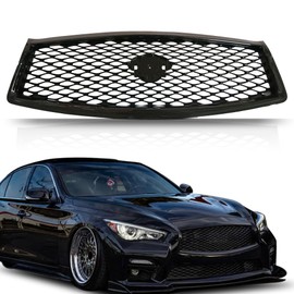 UnayKolb Compatible With 2014 2015 2016 2017 Infiniti Q50 Front Upper Grill Bumper Grille Gloss Black Mesh Grill W/O Camera Hole 623104HB1B
