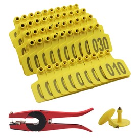 001-100 Cattle Ear Tags with Pliers Livestock Identify Kits for Cow(Yellow)