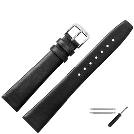 Smooth Leather Watch Strap 10 mm Black Replacement Band With Graduated & Tool Trapezoidal Shape Rope Leather Bracelet MARBURGER Watch Band Spring Bars Strap Since 1945 – Black/Silver