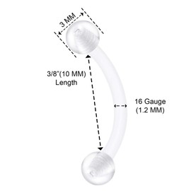 KJM Fashion 4 x transparent Bioflex banana ear earrings, 1.2 mm, 16 g, Acrylic