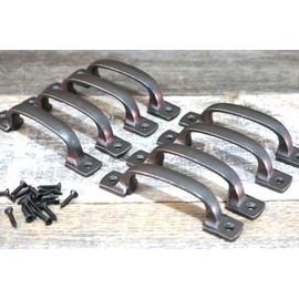 Vintage 8 Iron Kitchen Cabinet Handles Drawer Pulls Nickel Silver Door 4 3/4" W/Screws