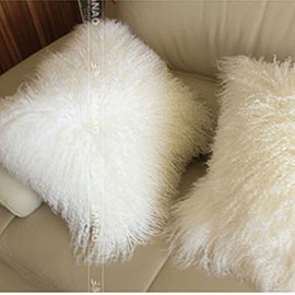 unite down 100% Real Mongolian Lamb Fur Cushion Cover/Pillowcase (26x26inch, White)