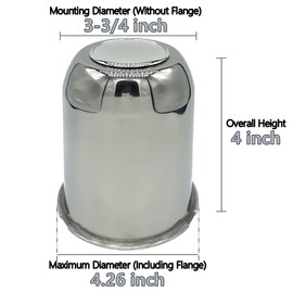 AYZH 4 Pack 3-3/4 Inch Center Caps Push Through for Trailer Truck RV Wheels Rims 3-3/4" Center Bore Chrome Stainless Steel