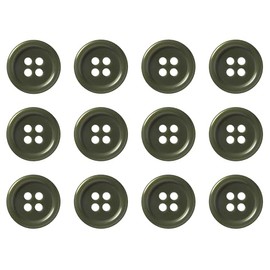 Pack of 12 Olive Green Sew on 15mm Round Buttons Flat 4 Holes 24L 24 Ligne