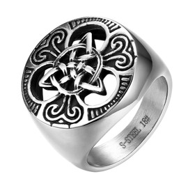 JewelryWe Mens Celtic Knot Signet Ring,Round Vintage Stainless Steel Biker Rings(Size N1/2)
