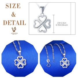 CPSLOVE Women's Four Leaf Clover Zircon Necklace Elegant 925 Silver Skeleton Clover Chains Pendant with Singapore Chain for Girls Fashion Jewellery, Cubic Zirconia