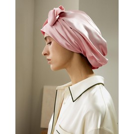 LilySilk 100% Pure Mulberry Silk Sleep Cap for Women Natural Silk Hat for Sleeping and Hair Care Night Hair Wrap with Long Elastic Band to Hold, pink, Unit size