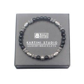 Black Onyx and Sterling Silver Bracelet, Bali Beads Bracelet, Men's Onyx Bracelet