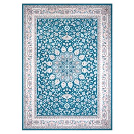 HOMETHIC 5x7 Washable Area Rug Boho Rugs Oriental Floral Soft Indoor Carpet Low Pile Non Slip Large Rugs for Living Room Bedroom Dining Room Decor Aesthetic, Blue