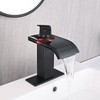 AVSIILE LED Bathroom Sink Faucet, Matte Black Waterfall Single Hole