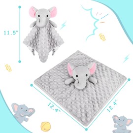 Baby Comforters Blanket Plush Cuddly Toy Comforter Cuddle Blanket Animal Snuggle Toy Comforters Infant Gift for Mom, Elephant Toys Loveys Newborn Soft Touch Toddler Boys Girls Plush for Sleeping(Grey)