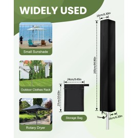 E-SMARTER Rotary Washing Line Cover, Waterproof Rotary Dryer Cover with Zip and Drawstring, Heavy Duty Oxford Fabric Clothes Line Cover, for Outdoor Clothes Washing Line, Garden Parasol, 165x16x16cm