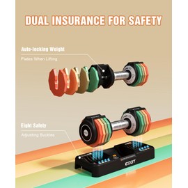 Adjustable Dumbbell Set, EOAT 2.5 to 12.5 lbs Free Weights Dumbbells Pair with Tray for New Beginner, Exercise & Fitness Dumbbells with Anti-Slip Handle & Rainbow-colored Weight Plates