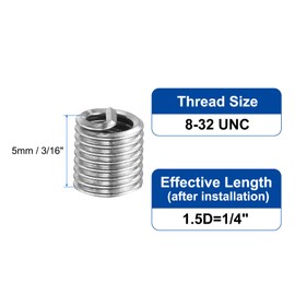 sourcing map 50pcs Wire Thread Inserts 8-32 UNC 1.5D(1/4") 304 Stainless Steel Helical Type Coiled Thread Repair Kit Wire Screw Threaded Sleeve Sheath for Mechanical Equipment