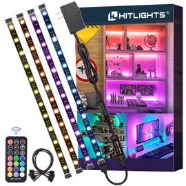 LED Strip Lights, HitLights 4 Pre-Cut 1ft/4ft Small Light Strips Dimmable, RGB 5050 Color Changing LED Tape Light with Remote and UL-Listed Adapter for TV Backlight, Bedroom, Cabinet Shelf Display
