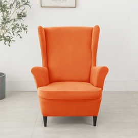 CONRUSER Stretch Wingback Chair Covers, 2 Piece Wing Chair Slipcovers Soft Velvet Armchair Covers with Elastic Bottom for Living Room Bedroom (Orange)
