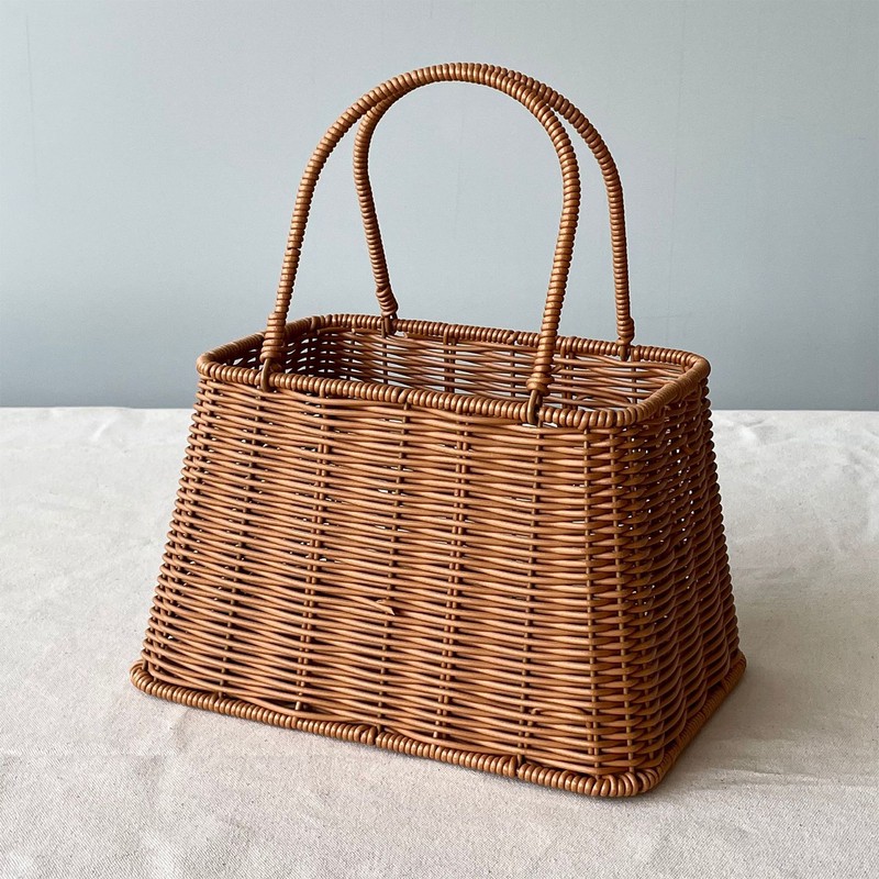 Plastic Imitation Rattan Basket Rustic Imitation Handwoven Picnic Basket Wtih
