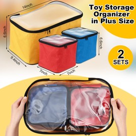 Windyun 6 Pcs Large Toy Storage Organizer Set Toy Storage Cube Toy Storage Bins with Lids and Zipper for Gift Bedroom Playroom 14.2 x 9.5 x 6.7 Inch, 7.1 x 7.1 x 6.7 Inch, Yellow, Blue, Red