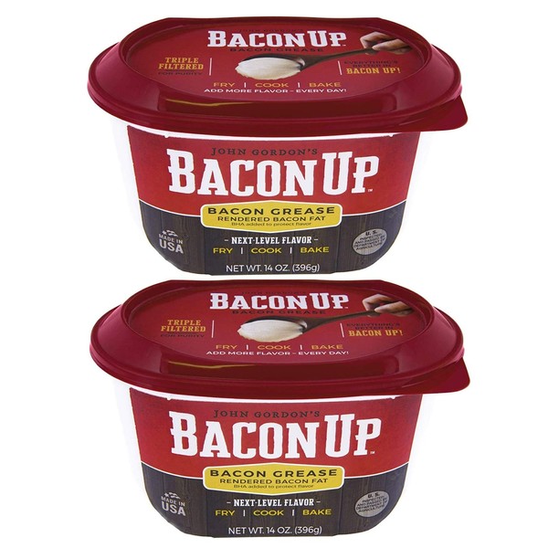 Bacon UpⓇ Bacon Grease for Cooking - 14 Ounce Tub of Authentic Bacon Fat for Cooking, Frying and Baking - Triple-Filtered for Purity, No Carbs, Gluten-Free and Shelf-Stable (2-pack)