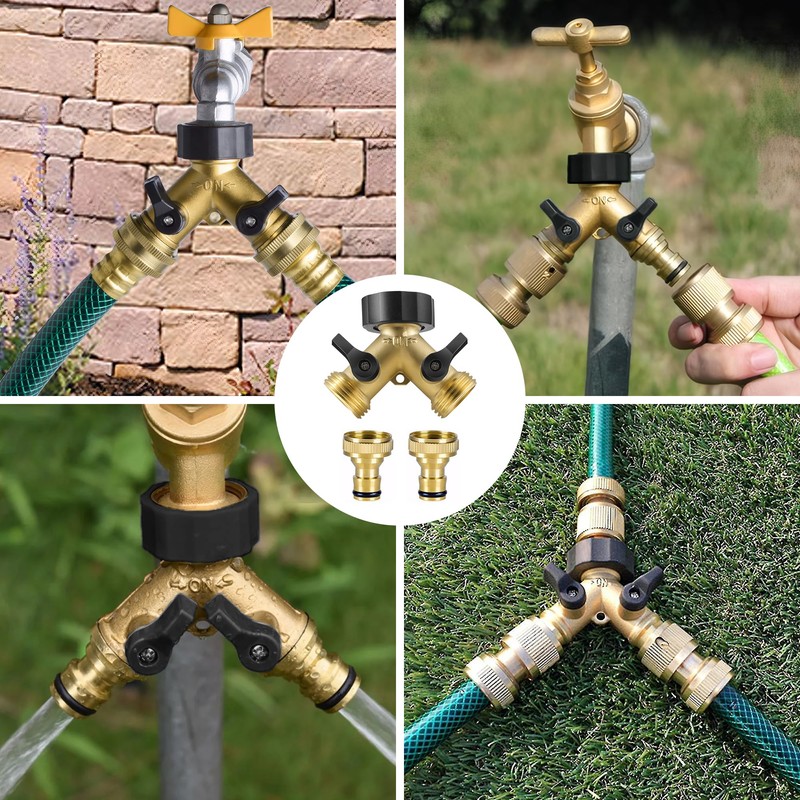 2 Way Garden Hose Splitter, 3/4" Tap Splitters with Individual