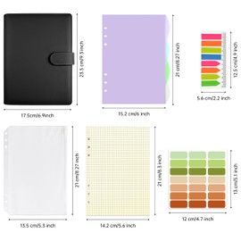 Qefuna A5 Ring Binder, A5 Refillable with 180 Sheets A5 Refill Paper, Notebook A5 with Binding Pockets and Dividers, A5 Binder for Men and Women, Black