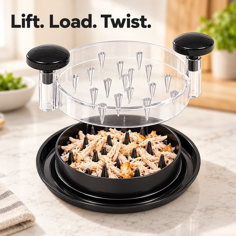 Manual Chicken Shredder Tool for Cooked Meat – Clear-Lid Rotating