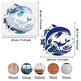 DOODLREAM Dolphin Wall Stencil Template 30 x 30cm Reusable Plastic Ocean Sea Creature Themed Stencil for Painting on Wood Wall Floor Fabric Glass DIY Home Decor