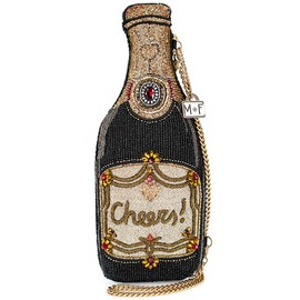Mary Frances Vintage Wine Beaded Crossbody Handbag Clutch Novelty Evening Purse Champagne Bottle Design, Multicolor