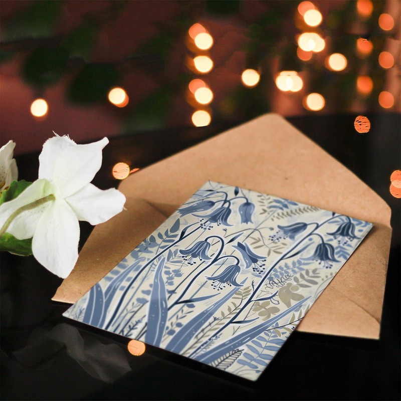 Artery8 Greeting Card Spring Bluebells Bright Flower Painting Botanical For