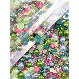 Rhinova 100g Mix Pearls and Rhinestones for Crafting, Sizes Range 3mm-10mm Pearl Beads for Bedazzler Rhinestones for Bedazzling Pearls for Crafting Sock Charms Nail Shoe Mugs (Water Lilies Mix)