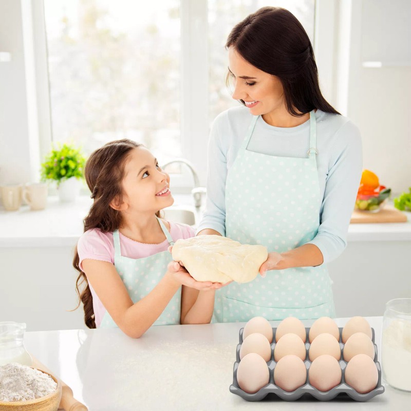 Ceramic Egg Tray 12-Cup Egg Holder Container for Fridge (Gray,
